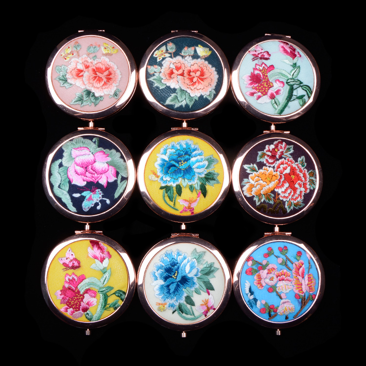 邯郸化妆随身镜精品出国送礼刺绣中国风古风摄影 手绣镜子